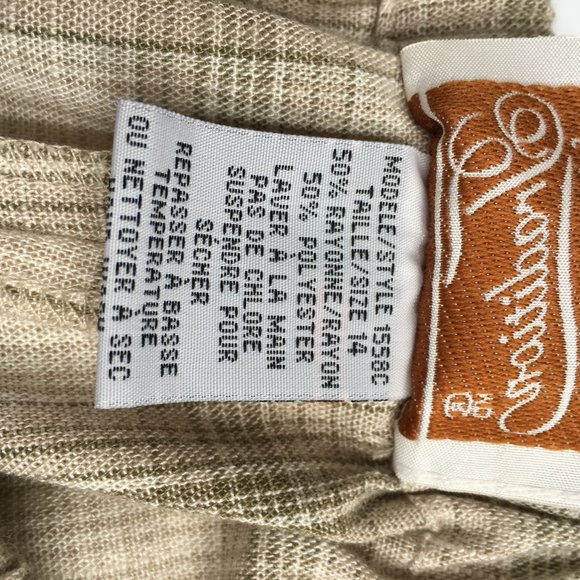 Vtg 2 Piece Set M Beige & Green Plaid Check - Picture 5 of 10